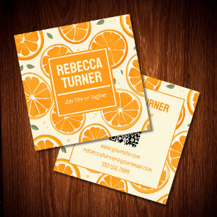 Carte De Visite Carré Motif de tranche d'orange fraîche, Citrus lumineux