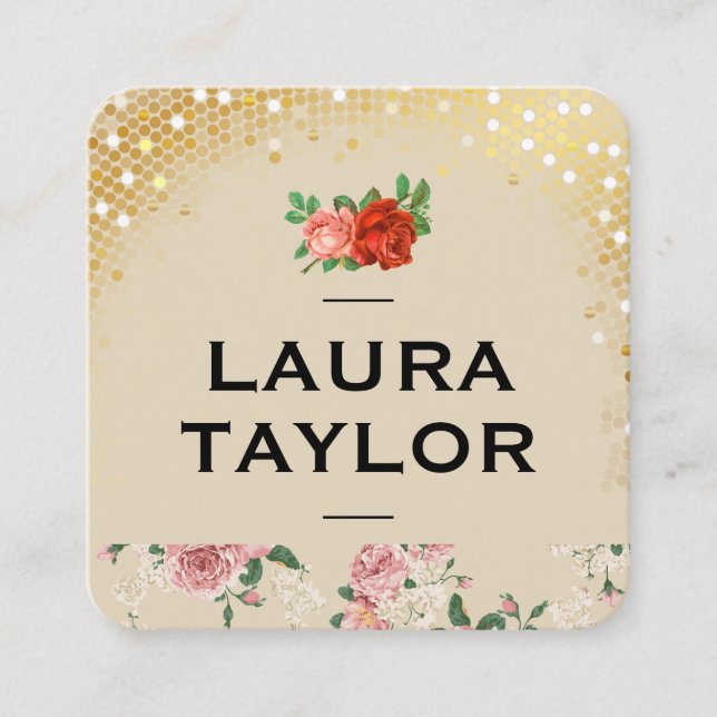 Carte De Visite Carré Motif et Rose Golden Sequin (Devant)