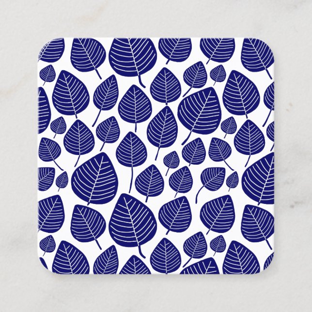 Carte De Visite Carré Motif feuille - bleu foncé (Devant)