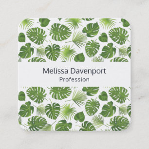 Carte De Visite Carré Motif Feuille élégant Green Tropical