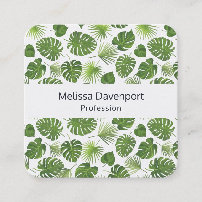 Carte De Visite Carré Motif Feuille élégant Green Tropical (Devant)