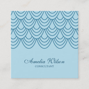 Carte De Visite Carré Motif géométrique bleu contour élégant
