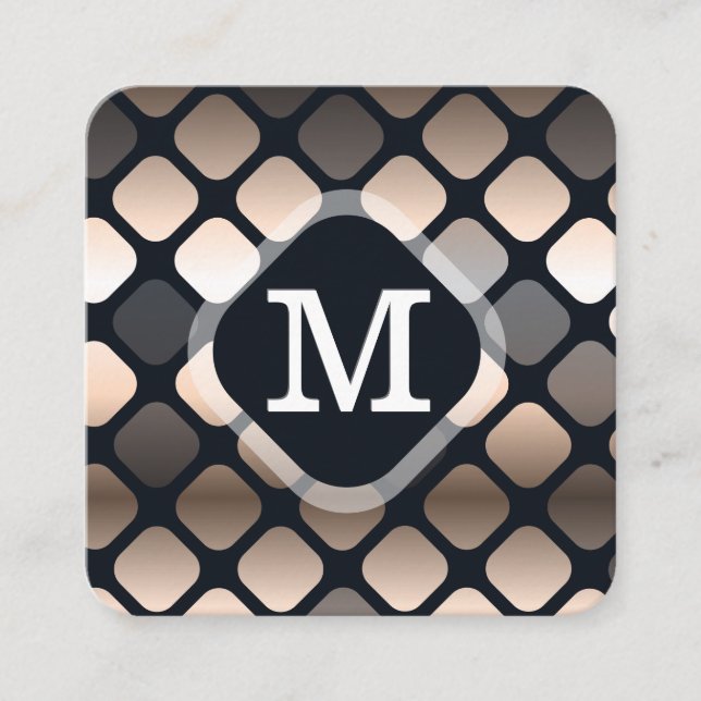 Carte De Visite Carré Motif géométrique métallique | Monogramme (Devant)