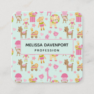 Carte De Visite Carré Motif mignon avec Animaux et Jouets heureux
