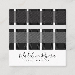 Carte De Visite Carré Motif Tartan Gris Noir Lignes Formes