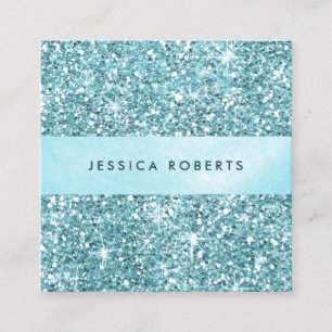 Carte De Visite Carré Motif tendance Aqua Blue Parties scintillant Elega