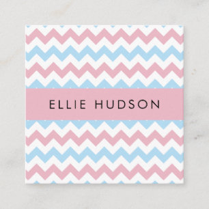 Carte De Visite Carré Motif Zigzag, Motif Chevron, Bleu, Rose