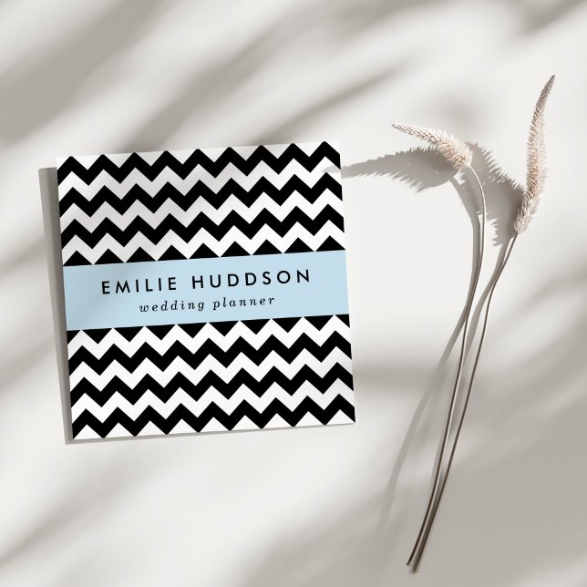 Carte De Visite Carré Motif Zigzag noir et blanc, Motif Chevron (Créateur téléchargé)