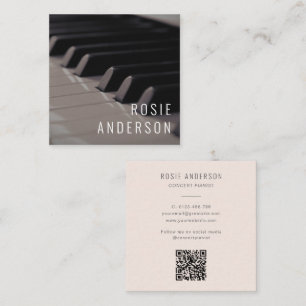 Carte De Visite Carré Musicien QR Code Clés de piano moderne Blush rose