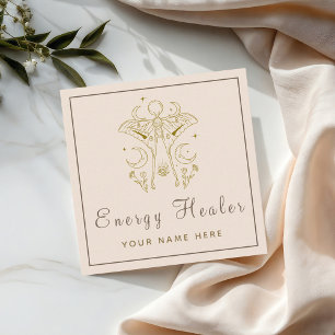 Carte De Visite Carré Mystic Cosmic Butterfly Energy Healer Moyen Beige