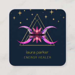Carte De Visite Carré Mystic Lotus Fleur Crescent Moon Healing Energy