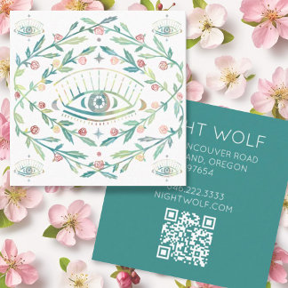 Carte De Visite Carré Mystical Eye Roses Vines Boho magique QR Code