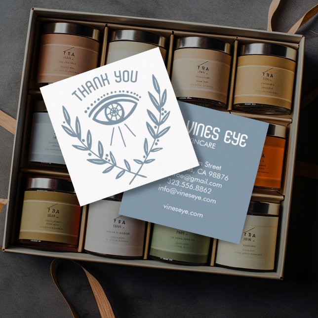 Carte De Visite Carré Mystical Eye & Vines Elegant Boho Order Merci (Mystical eye design on light blue, customer appreciation thank you card)