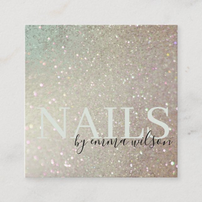 Carte De Visite Carré Nails Parties scintillant vert rose Aqua brillant (Devant)