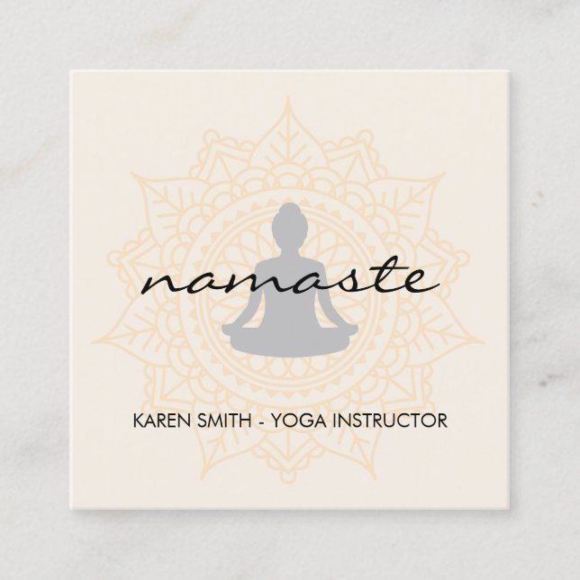 Carte De Visite Carré Namaste Yoga Motif tribal avec position lotus (Devant)