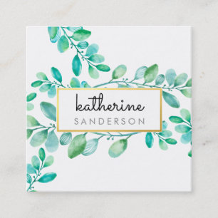 Carte De Visite Carré NATURE BOTANIQUE moderne aquarelle peinte feuille