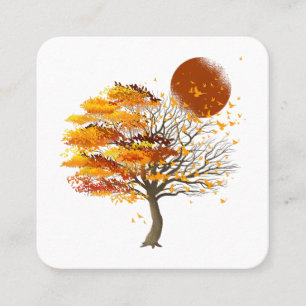 Carte De Visite Carré Nature Faune et flore Pleine lune Arbre Troupeau d