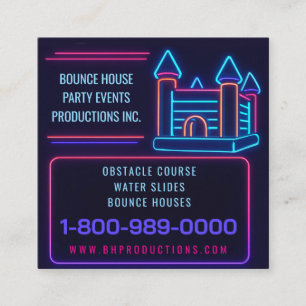 Carte De Visite Carré NEON BOUNCE HOUSE ANNIVERSAIRE FÊTE Location gonfl