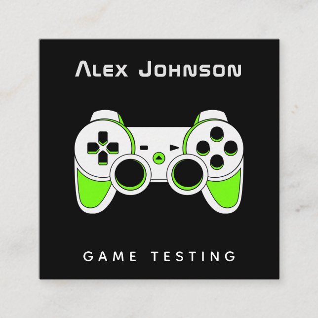 Carte De Visite Carré Neon Green Game Testing Tester Développeur Joypad (Devant)