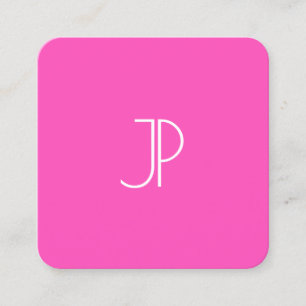 Carte De Visite Carré Neon rose moderne élégant Monogram Modèle tendance