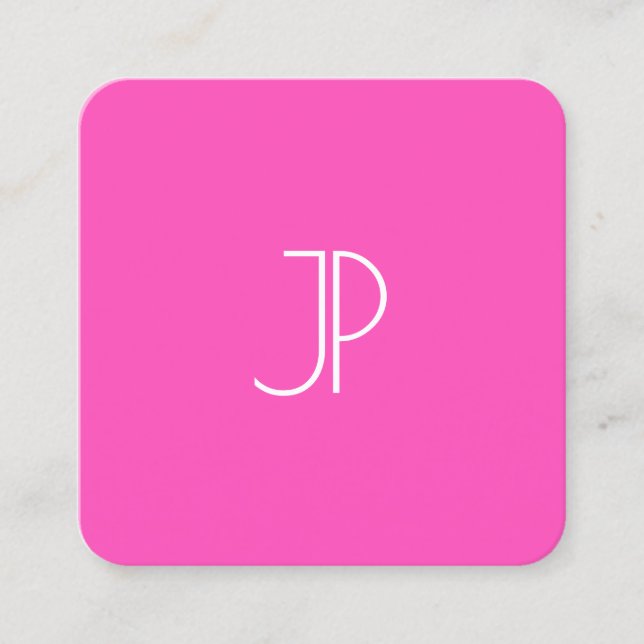 Carte De Visite Carré Neon rose moderne élégant Monogram Modèle tendance (Devant)