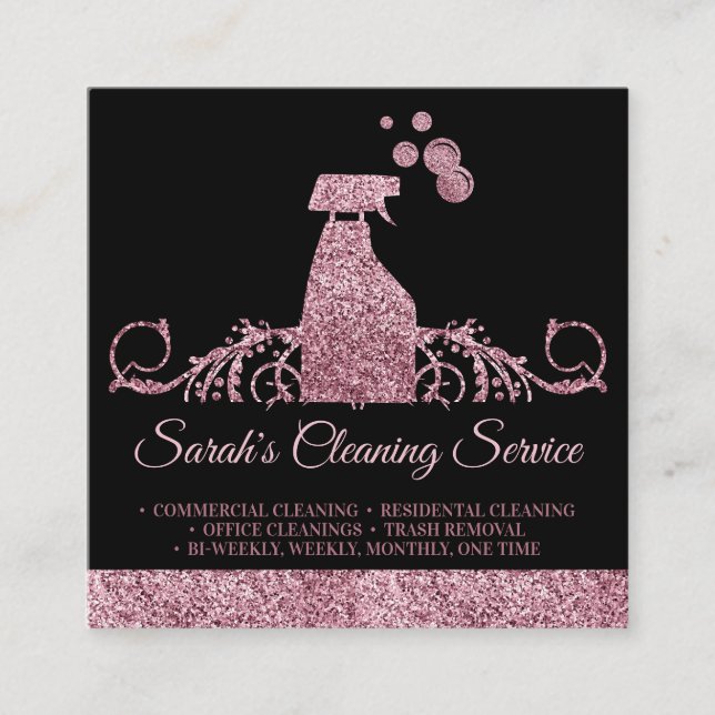 Carte De Visite Carré Nettoyage Maid Janitorial spray rose or (Devant)