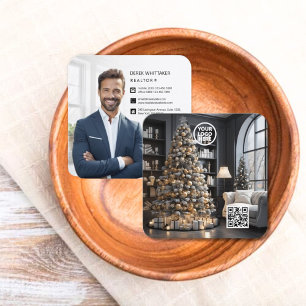 Carte De Visite Carré Noël Executive Real Estate Photo QR Code