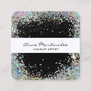 Carte De Visite Carré Noir avec Silver Vacances Look Faux Parties scinti