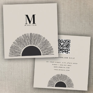 Carte De Visite Carré Noir & Beige Sunset Art Abstrait QR Code