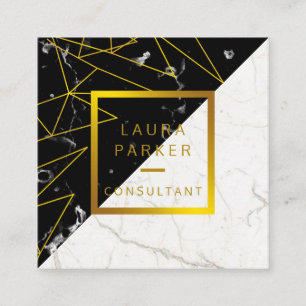 Carte De Visite Carré Noir Marbre Or Faux Construction professionnelle