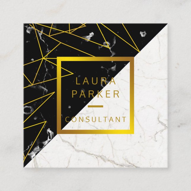 Carte De Visite Carré Noir Marbre Or Faux Construction professionnelle (Devant)