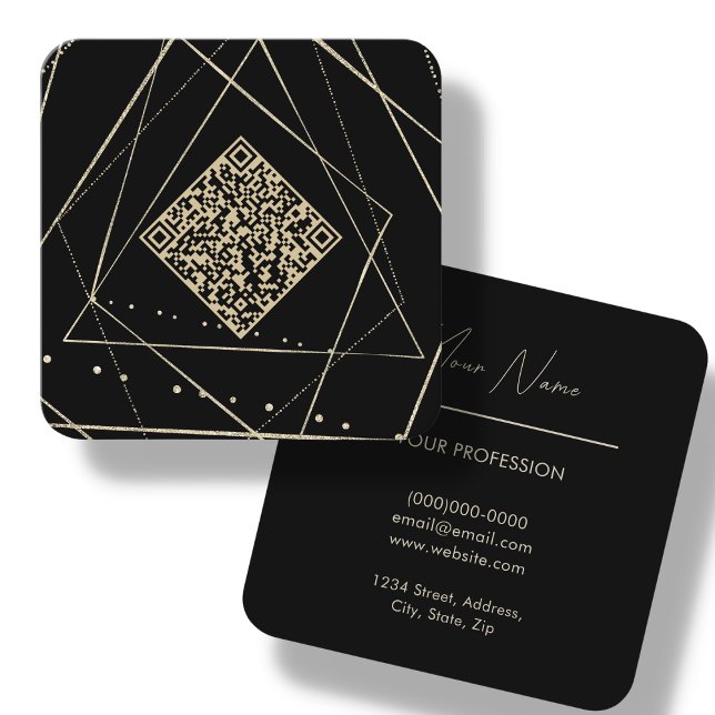 Carte De Visite Carré Noir & Or | Code QR (Créateur téléchargé)