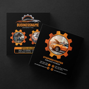Carte De Visite Carré Noir, Orange Auto Detailing Réparation Automobile