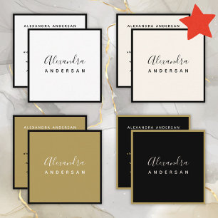 Carte De Visite Carré Nom de script minimaliste Champagne noir Élégant