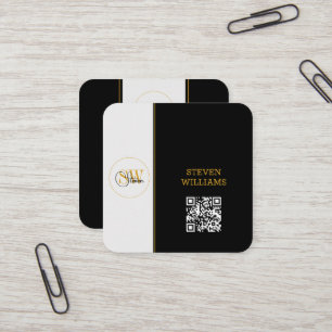 Carte De Visite Carré Nom monogramme et signature moderne / code QR
