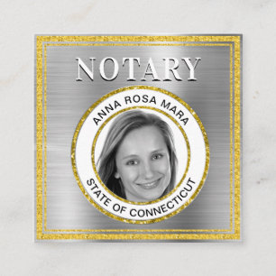 Carte De Visite Carré *~* NOTARY PHOTO METAL SILVER Agent de signature