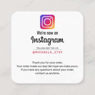Carte De Visite Carré Note d'achat Instagram merci de votre promotion