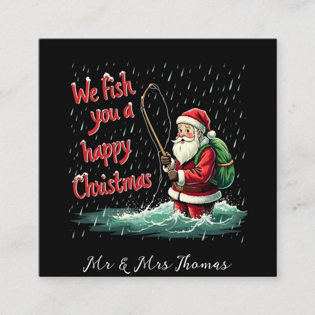 Carte De Visite Carré Nous vous pêchons un joyeux festif de Noël (Devant)