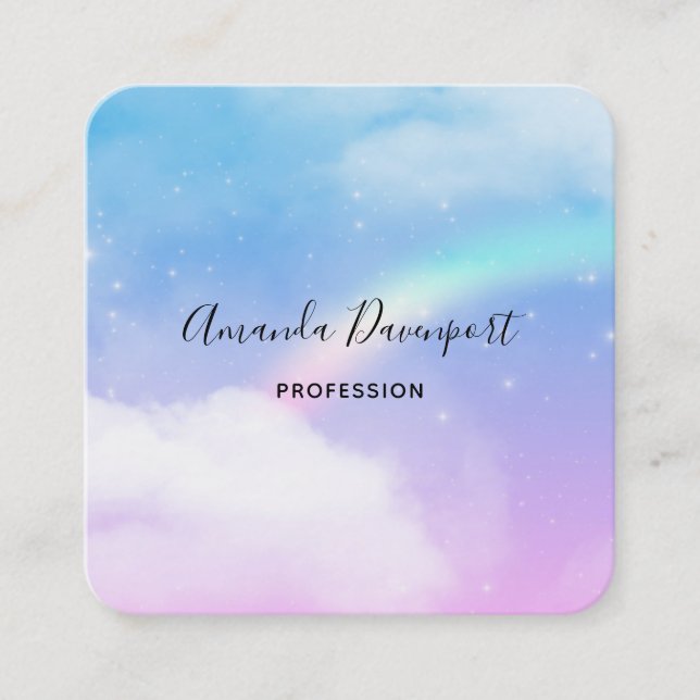 Carte De Visite Carré Nuages pastel magiques et arc-en-ciel (Devant)