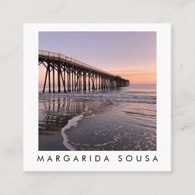 Carte De Visite Carré Ocean Beach Pier Sunset Photo Voyage Tourisme (Devant)