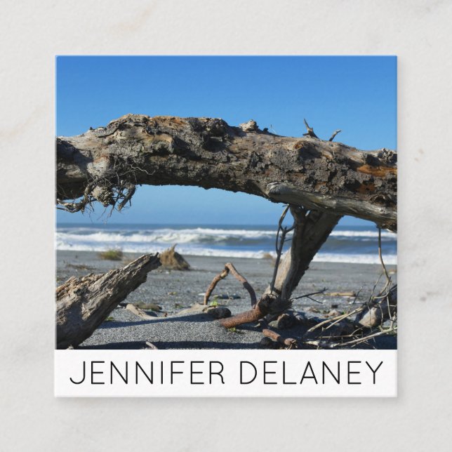 Carte De Visite Carré Ocean Beach Waves Driftwood Nature Photo Voyage (Devant)