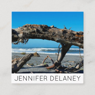 Carte De Visite Carré Ocean Beach Waves Driftwood Nature Voyage photo