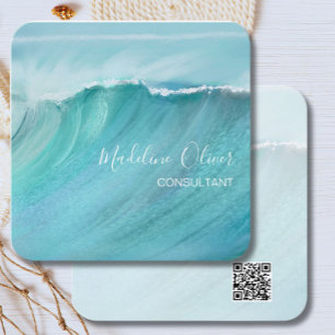 Carte De Visite Carré Ocean Waves Beach Sea Travel QR Code Moderne