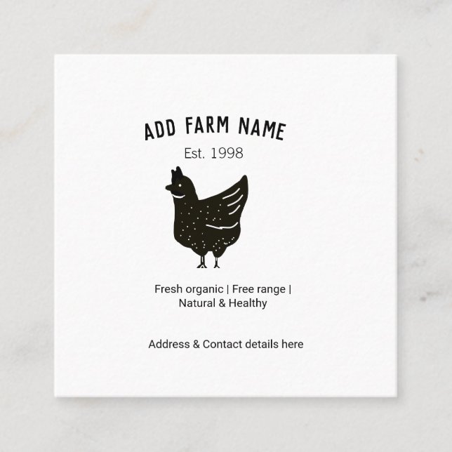Carte De Visite Carré OEufs de poulet fermier ajouter nom année adresse  (Devant)