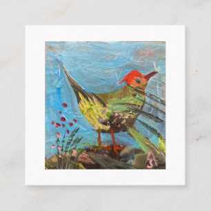 Carte De Visite Carré oiseau à tête rouge, peinture , art contemporain