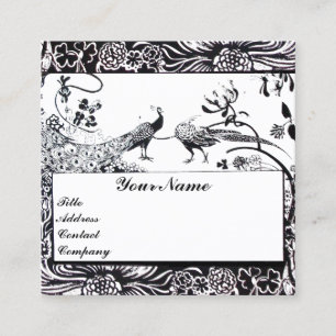 CARTE DE VISITE CARRÉ OISEAUX DE L'AMOUR DE MARIAGE / PAONS MONOGRAMME N
