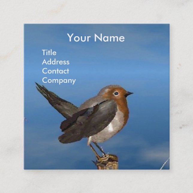 CARTE DE VISITE CARRÉ OISEAUX HYPER / MONOGRAMME ROBINE ROUGE (Devant)