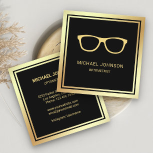 Carte De Visite Carré Optométriste des lunettes d'or noir