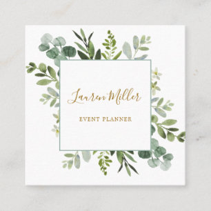 Carte De Visite Carré Or  Aquarelle Eucalyptus Green Foliing