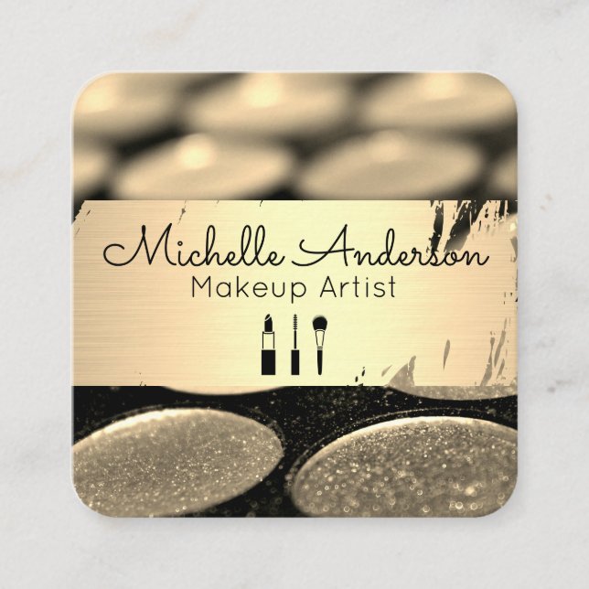 Carte De Visite Carré Or brossé | Palette de maquillage | Beautician (Devant)